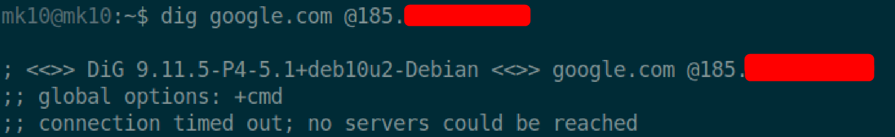 dig google at server